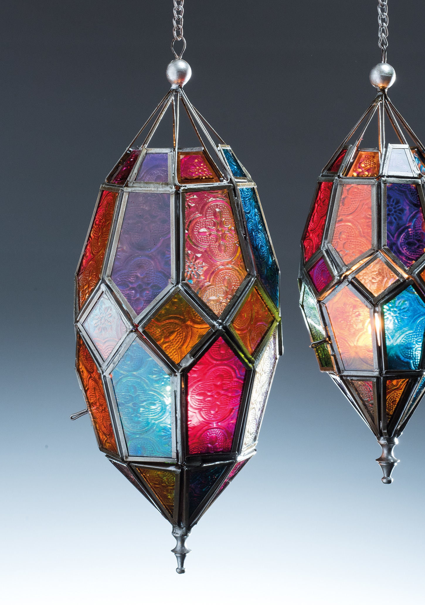 Colourful Moroccan Glass Lanterns | hanging glass lamp | ethical tea light holder