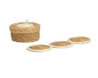 Posavasos tejidos - Juegos de regalo de 6 piezas - Posavasos tejidos con hierba, posavasos étnicos africanos, decoración de mesa natural