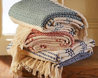 Recycled Cotton Throw With Tassels | Diamond patterned Cosy sofa throw | Woven throw blanket | Ethical gifts