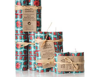 Poinsettia Candle Set or Pillar | Handmade Christmas Candle | Fair Trade Reusable Wax | Glowing Floral Decor | Eswatini Artisan Gift