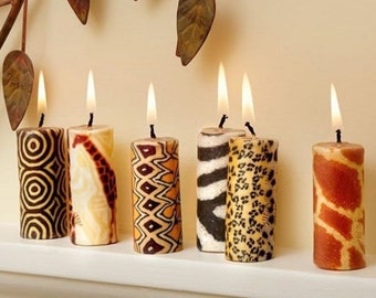 Small dinner candle sets of 6 - Fairtrade and ethical candle sets | Ethnic patterns | Small pillar candles | African candles