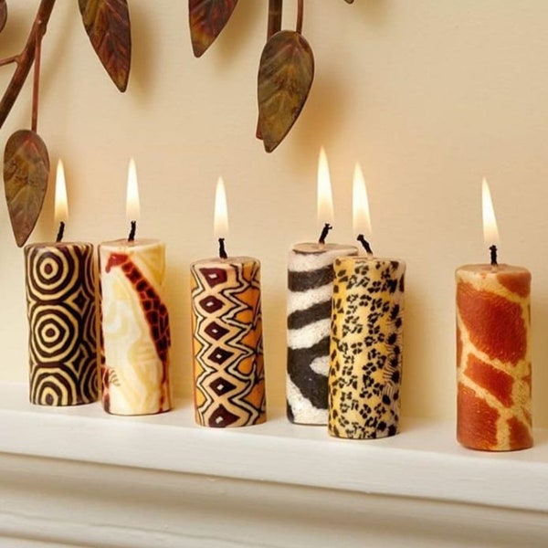 Small dinner candle sets of 6 - Fairtrade and ethical candle sets | Ethnic patterns | Small pillar candles | African candles