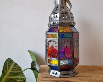 Colourful Moroccan Lantern | Free standing Ethical Tea light holder | Moroccan Decor | Moroccan Style glass lamp | outdoor decor