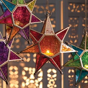 Moroccan Style Star Glass Lanterns Tea light holders Hanging lanterns image 1