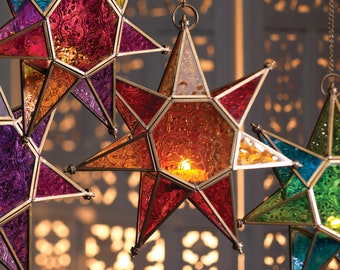 Moroccan Style Star Glass Lanterns | Tea light holders | Hanging lanterns