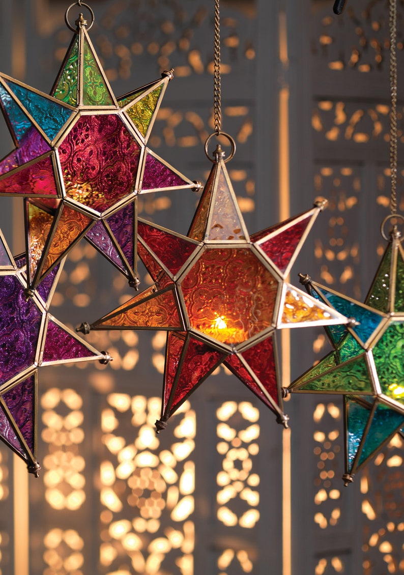 Moroccan Style Star Glass Lanterns Tea light holders Hanging lanterns image 1