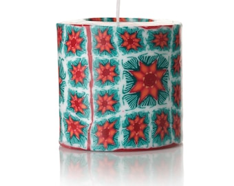 Poinsettia Candle Set or Pillar | Handmade Christmas Candle | Fair Trade Reusable Wax | Glowing Floral Decor | Eswatini Artisan Gift