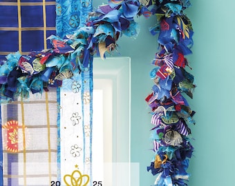 Blue Recycled Sari Garland | Ethical Eco Tinsel | Sustainable Celebration Decoration | Handmade in India - Free shipping to UK