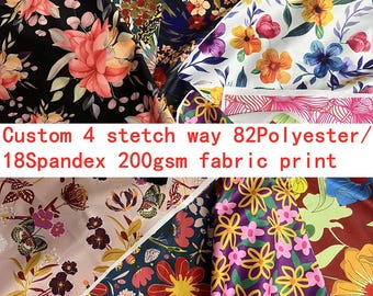 Weight 200GSM 4 stretch way 82 polyester/ 18 spandex matt custom print sample ideas for swimwear, - Price sold by Yard