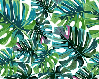 2745# 4 stretch way tropical plant  print- Polyester Spandex  Matt - Support your pattern Custom print -  Price Sold By Yard