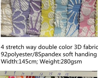 4 stretch way 3D double colors small flower fabric, 92Polyester/8Spandex 280GSM idea bikini, boutique Leggings, dress, clothes, sold by Yard