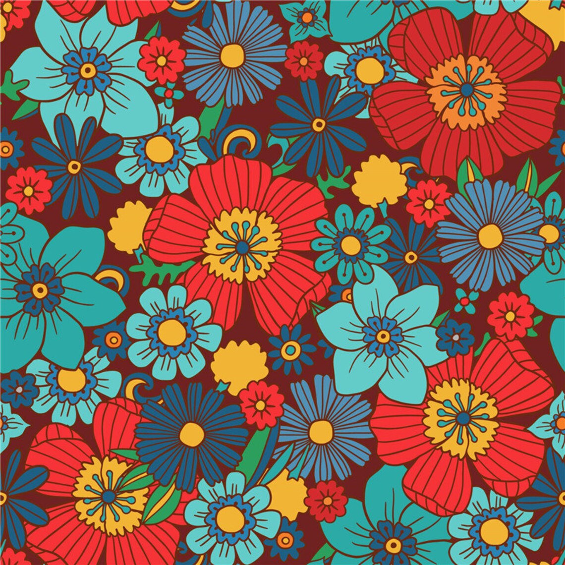 8261 4 Stretch Way Colorful Flower Print Design Polyester Etsy