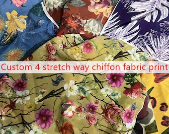 Custom 4 stretch way chiffon fabric Print/soft handing -idea dress, clothes, bow, skirts, beachwear, pants, lining, accessories sold yard