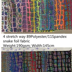 4 Way Stretch shiny snake foil fabric 89Polyester 11Spandex 190GSM ideas for Dancewear, leotard costume, dress, Clothes, bikini,sold by yard