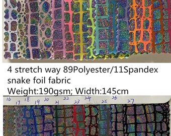 4 Way Stretch shiny snake foil fabric 89Polyester 11Spandex 190GSM ideas for Dancewear, leotard costume, dress, Clothes, bikini,sold by yard