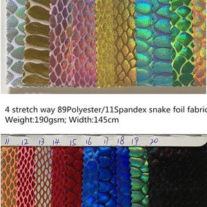 4 Way Stretch shiny snake foil fabric 89Polyester 11Spandex 190GSM ideas for Dancewear, leotard costume, dress, Clothes, bikini,sold by yard