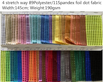 4 Way Stretch shiny dot foil fabric 89Polyester 11Spandex 190GSM ideas for Dancewear, leotard costume, dress, Clothes, bikini,sold by yard