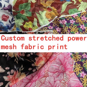 Anpassat power mesh-tyg med tryck, 4 stretchväggar, 90 polyester/10 spandex - Mjukt material, idéer till danskläder, kostymer, leotards, underkläder, pris i metervara