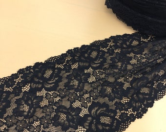 8.6 Inche width Stretch Black lace design 90 Nylon / 10 Spandex soft handing- lingerie lace , bridal lace ideas for lingerie, boutique, DIY