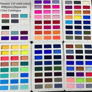 2023 Newest 134 solid colors catalogue 4 Stretch Way 80 Nylon / 20 Spandex Matt, Weight 200GSM thickness works for swimwear, bikini, gym