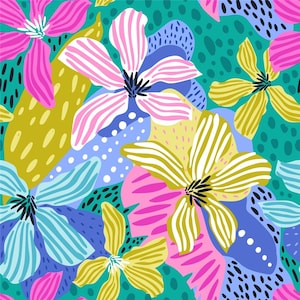 157# 4 stretch way colorful flower fabric print- Polyester Spandex Matt- Support to Custom  print NO MOQ - Price Sold By Yard