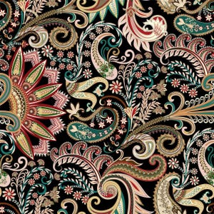 429# 4 stretch way paisley fabric print- Polyester Spandex Matt- Support Custom print- ideas swimwear, bikini, Sold by Yard