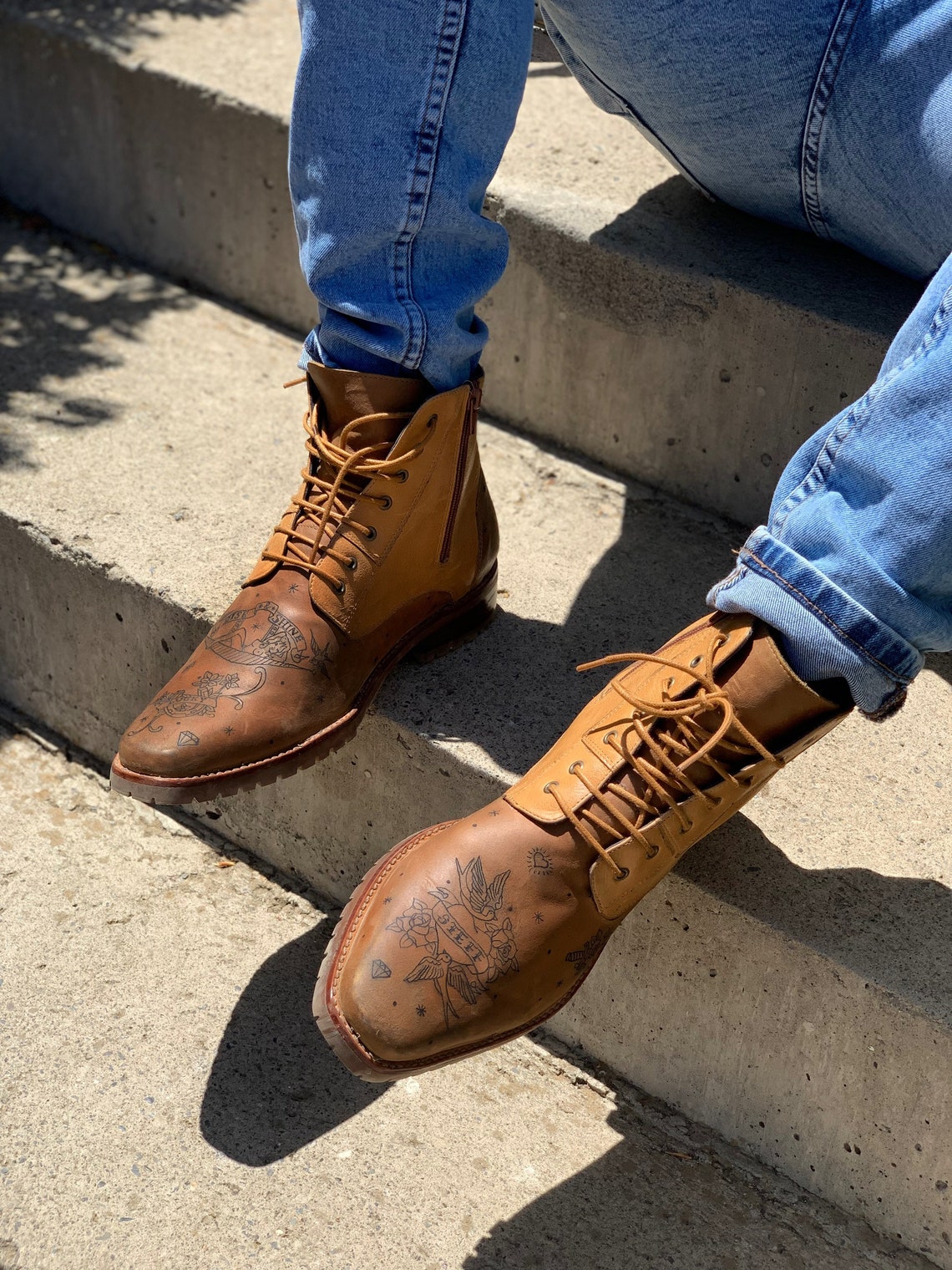 Custom Shoes. Leather Boots Sneakers Painted Men & Woman Etsy