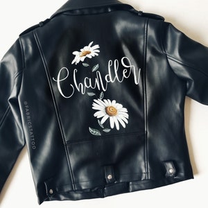 Painted Jacket, Ride or die, Bridesmaids Jacket, Floral Jacket, MOH gift, Bridal Leather Jacket, Custom Design for Bride and bridesmaids image 4