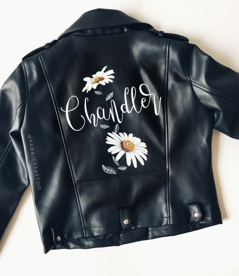 Painted Jacket, Ride or die, Bridesmaids Jacket, Floral Jacket, MOH gift, Bridal Leather Jacket, Custom Design for Bride and bridesmaids image 4