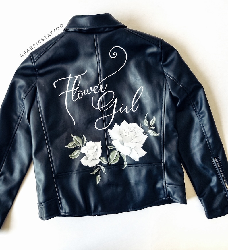 Painted Jacket, Ride or die, Bridesmaids Jacket, Floral Jacket, MOH gift, Bridal Leather Jacket, Custom Design for Bride and bridesmaids image 5