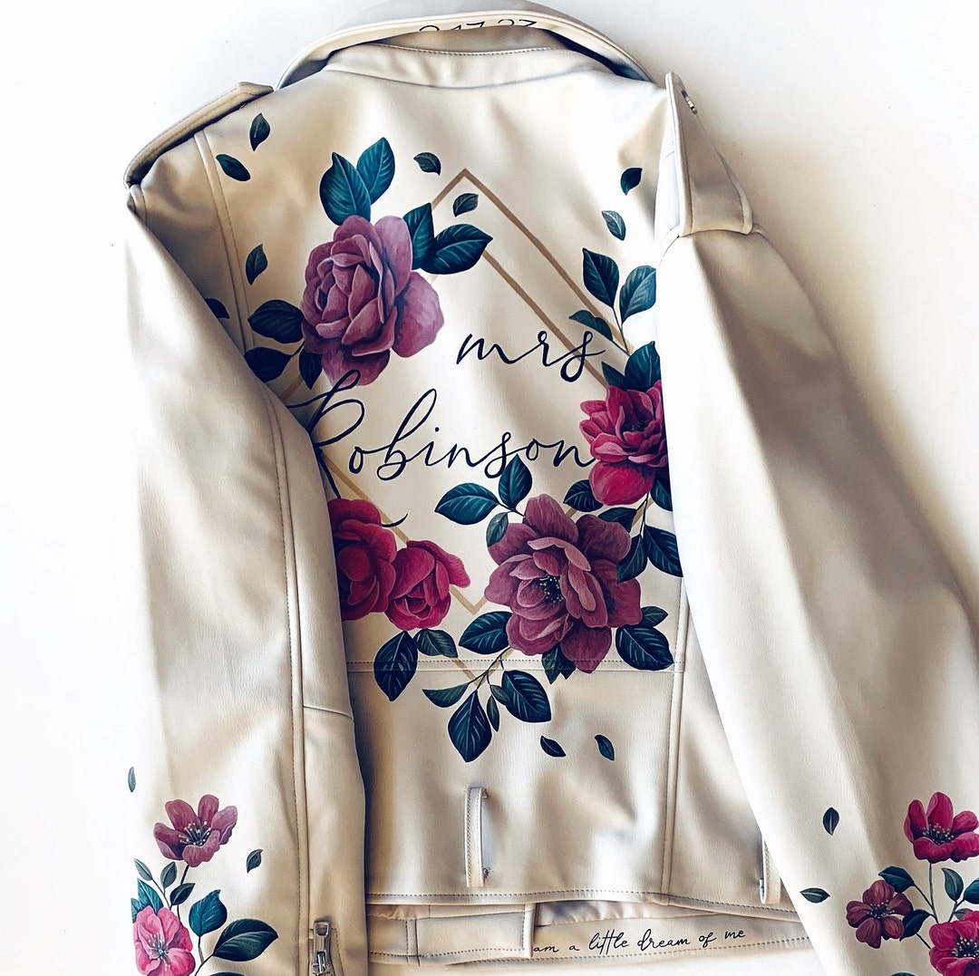 Floral Painted Jacket Last Name Jacket Hand Painted Wedding Jacket Floral Painted Jacket Last Name Jacket Hand Painted Wedding Jacket