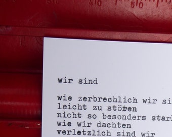 Postkarte, Gedicht, "Wir sind - wir bleiben", Achtsamkeit, Verletzbarkeit