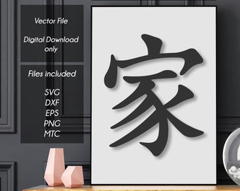 Famille - Personnages kanji chinois / japonais - Vector, png, DXF, SVG - Silhouette, Cricut, HTC, Invitations Décorations