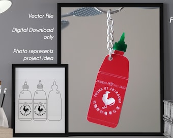 Llavero de salsa picante - Sriracha - Descarga digital - Archivo de corte por láser - SVG DXF EPS para cortador láser