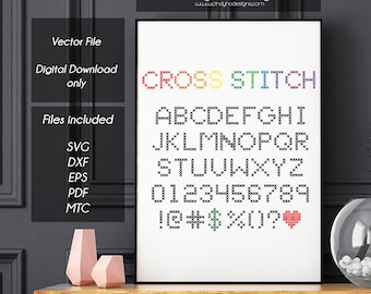 Cross Stitch Style Alphabet - *not a true type font file*  - Vector, png, DXF, SVG - Silhouette, Cricut, htc, Invitations Decorations