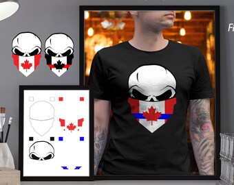 Canadian Skull Bandana Thin Blue Red Line Layered Vinyl Decal Cutting Files  - Vector, DXF, SVG - Silhouette, Cricut, Decorations
