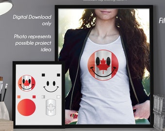 Canadian Flag Happy Face Layered Vinyl Decal Cutting Files  - Vector, PNG, DXF, SVG - Silhouette, Cricut, Decorations