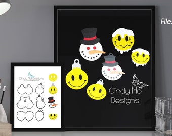 Happy Face Snowman, Ornament, Frozen Card & Tag Cutting Files - Vector, DXF, SVG - Silhouette, Christmas, Parties, Invitations Decorations