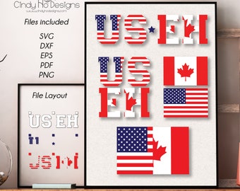 Combined Canada & USA Flag Layered Vinyl Decal Cutting Files  - Vector, DXF, SVG - Silhouette, Cricut, Decorations