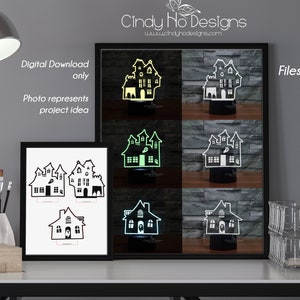 Set of 3 - Cute Spooky Haunted House LED Lamp Plates - Laser Cutting Files-  Instant Download Vector Cut Files