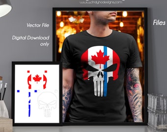 Bandera canadiense Thin Blue Line Punisher Skull Layered Vinyl Decal Cutting Files - Vector, PNG, DXF, SVG - Silhouette, Cricut, Decorations