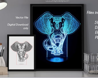 Mandala Elephant LED Lamp Plate - Descarga instantánea de archivos de corte vectorial