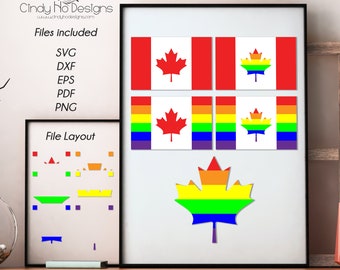 LGBT Canada Flag and Maple Leaf Layered Vinyl Decal Cutting Files  - Vector, DXF, SVG - Silhouette, Cricut, Decorations