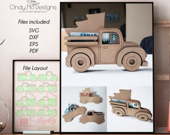 Vintage Truck Gift Card Holder Laser Cut Digital Vector File - Commercial License - Gift Card Not Included - Instant Download