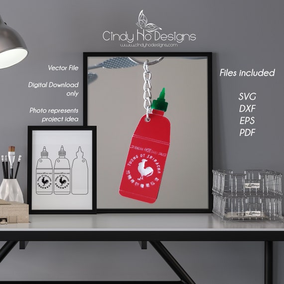 Hot Sauce Keychain Sriracha Digital Download Laser Etsy