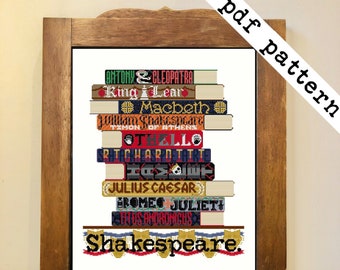 Shakespeare Tragedies Books Cross Stitch - PDF Pattern Digital Download