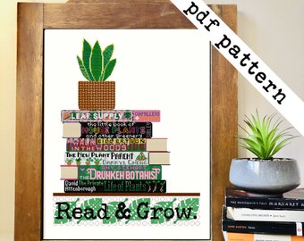 Books and Plants Cross Stitch - PDF Pattern Digital Download
