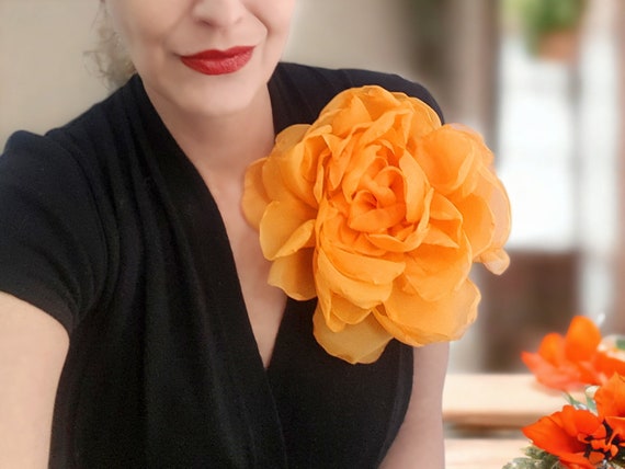 Big Orange Brooch Orange Flower Brooch Orange Corsage Oversized Brooch Shoulder Brooch Large Flower Brooch Silk Flower Brooch Etsy Canada