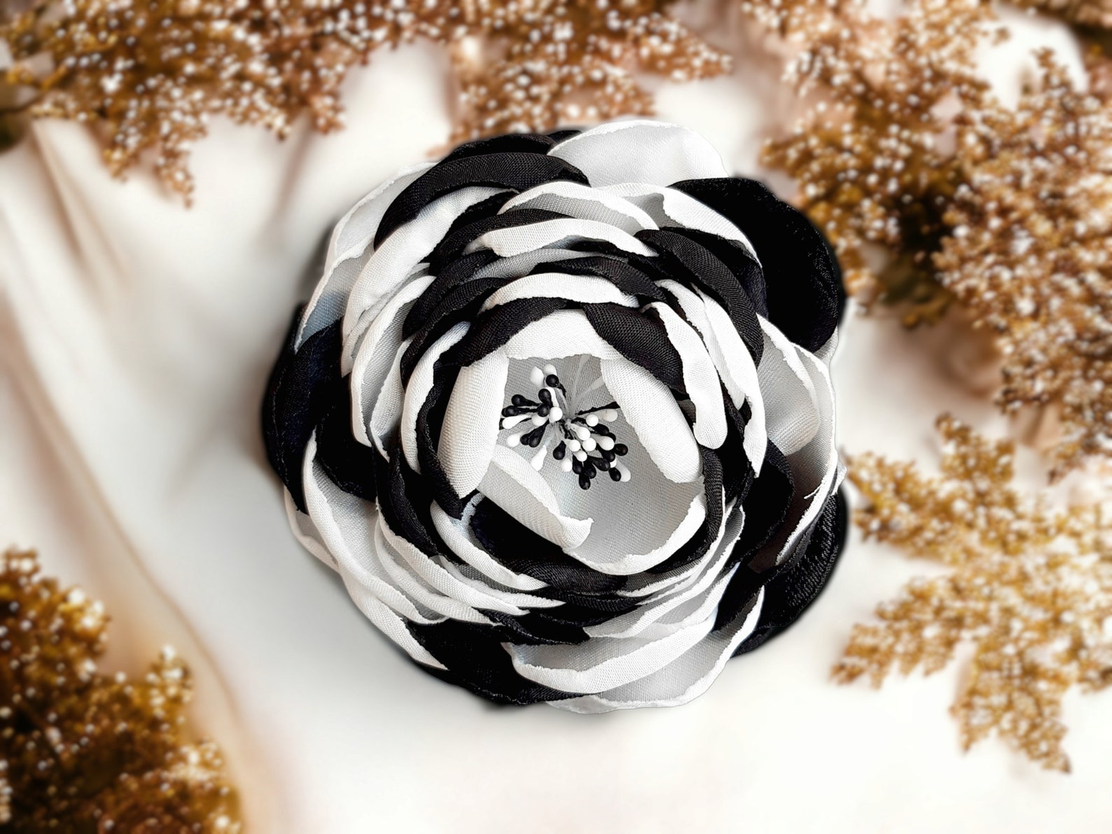 Black White Rose, Flower Hair Clip, Floral Hair Clip, Black White