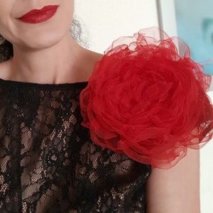 Oversized Extra Large Flower Pin Red Fabric Flower Brooch for 